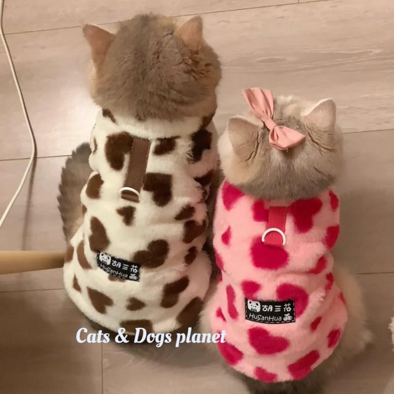 Soft Fleece Cat Vest With Heart Design Winter Warm Pet Clothing Small To Medium Cats
