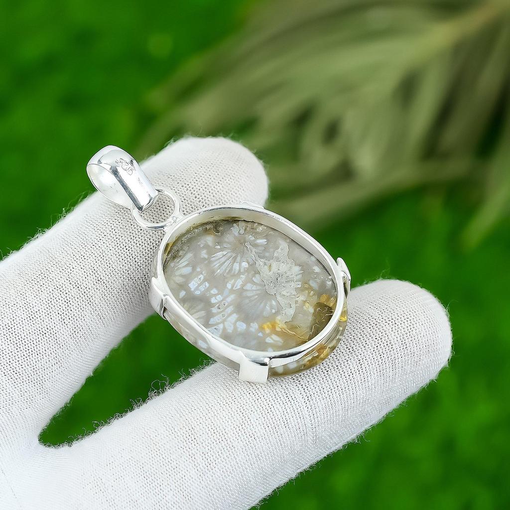 Подарок для нее Подвеска из ювелирного серебра 925 пробы с натуральным ископаемым кораллом