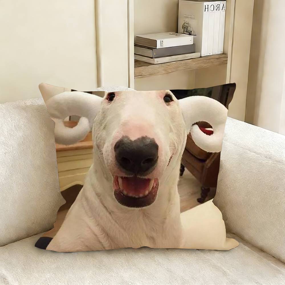Funny Bull Terrier Dog Pillow Case Living Room Sofa Cushion Cover Suitable For Home Bedroom Room Decoration