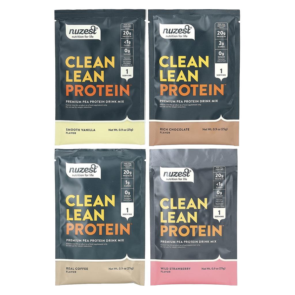 Nuzest, Clean Lean Protein, 4 Flavor Mix Packs, 10 Packets, 0.9 oz (25 g) Per Pack