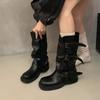Fashion New Style Women's Hot Sale Knee High Heels Low Heels Trend Punk Goth Rock Leather Fashionable Women Boots Motorcycle Shoes Boots