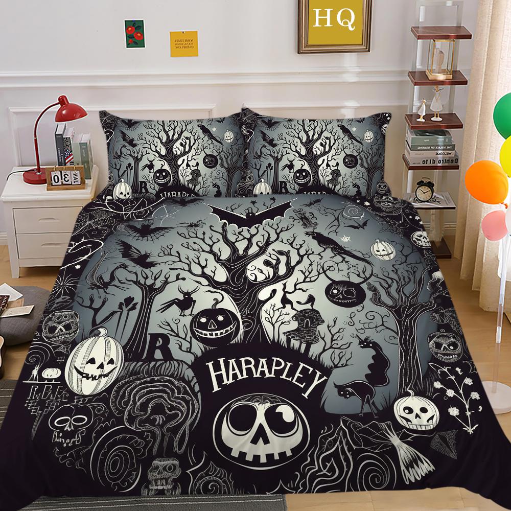 3D Halloween Home Bedding Set Terrorist Atmosphere Decoration Quilt Cover Pillowcase Set AU/DE/EU/US Full Size Soft Bedroom Decoration
