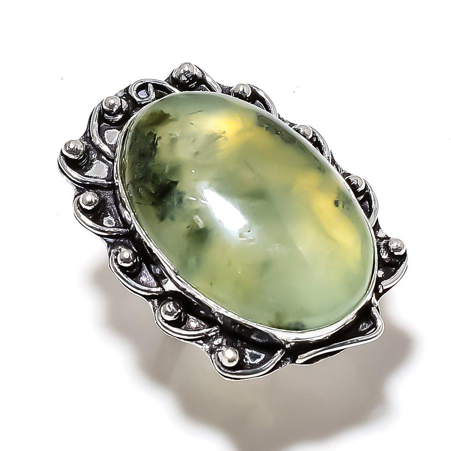 Prehnite Gemstone Handmade 925 Sterling Silver Jewelry Ring Size 8 I2i13