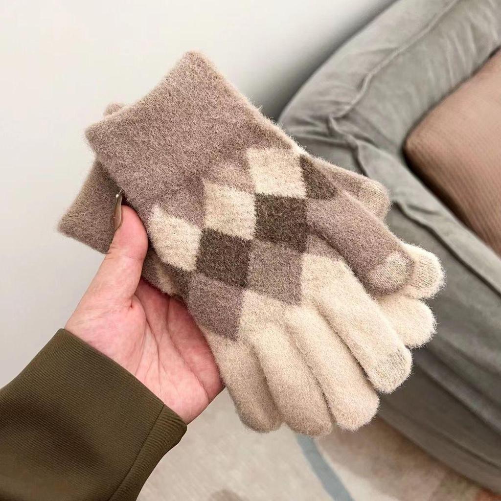 Женские перчатки для велоспорта с сенсорным экраном из толстой вязки - Полностью закрывающие пальцы, Не скатывающиеся, Защищающие от зимы