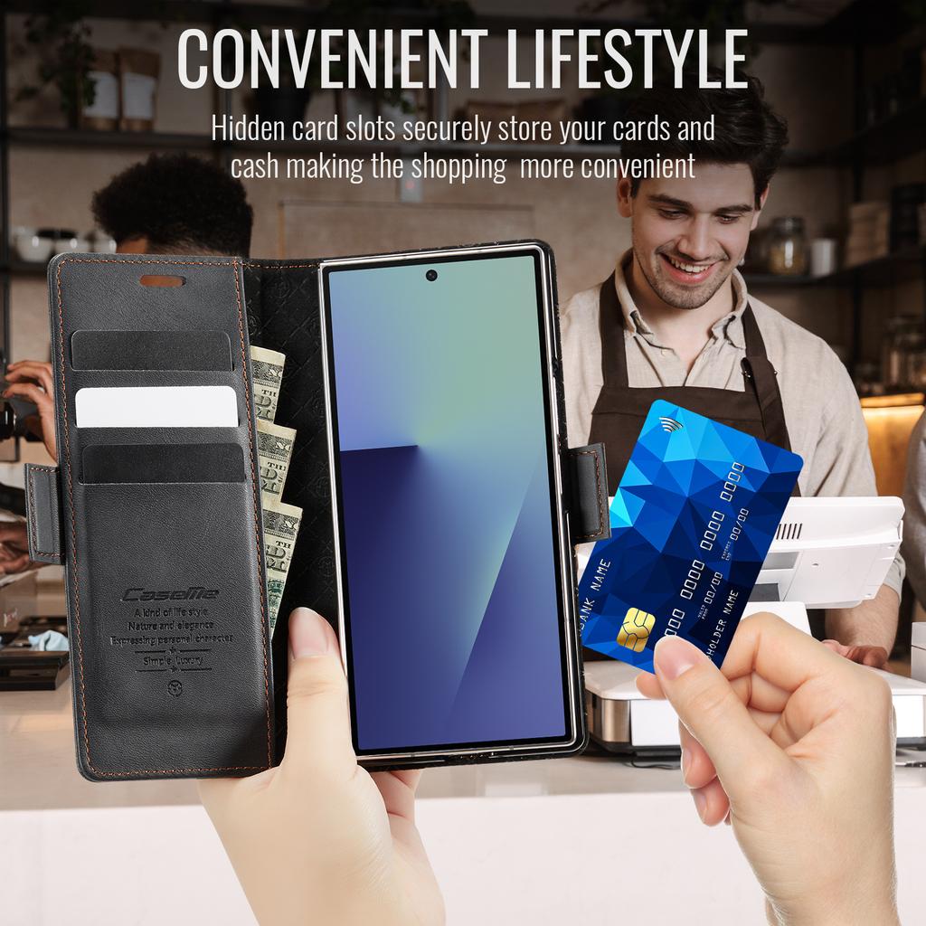 Кожаный чехол-книжка для карт для Samsung Galaxy Z Fold 7 Магнитная крышка Противоударная подставка Coque