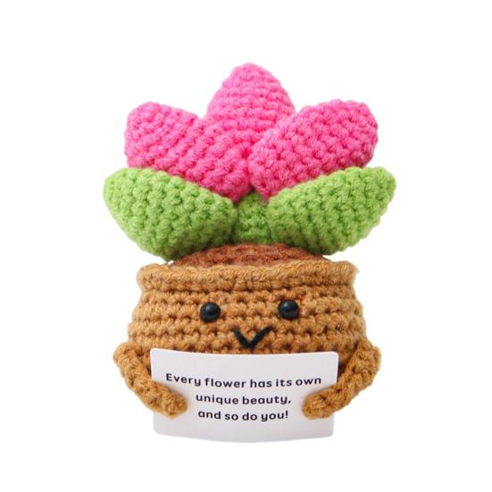 Вязание крючком позитивных горшечных растений с картой Эмоциональная поддержка ручная работа вязание подсолнух суккулент