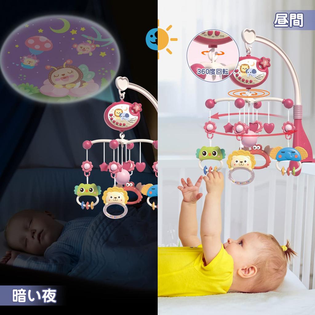 REMOKING Кровать Мэри Музыкальная шкатулка Мобильная Детская Игрушка Игрушка для Новорожденного Вращение на 360 градусов Музыка Мальчики Девочки Подарок на День Рождения Образовательное Постельное Белье (синий) (красный)