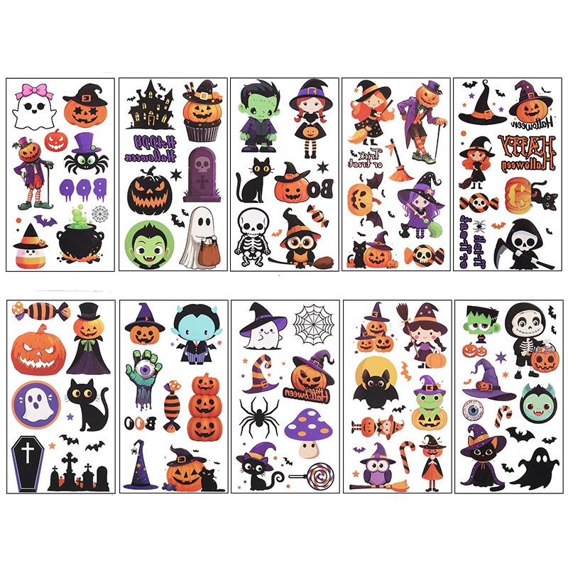 10Pcs/set Halloween Cartoon Graffiti Stickers Pumpkin Ghost Bat Spider DIY Decor Kids Birthday Party Favors Boy Girl Gifts Prize