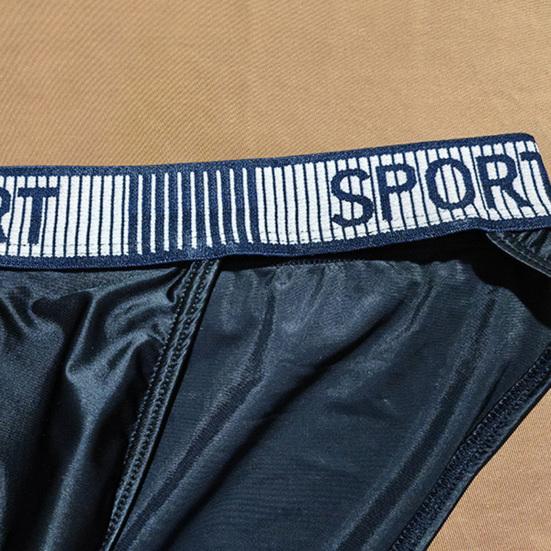 Summer Ice Silk Briefs Letter Print High Slit Design Men Panties Smooth Comfortable Breathable Underwear Daily Wear