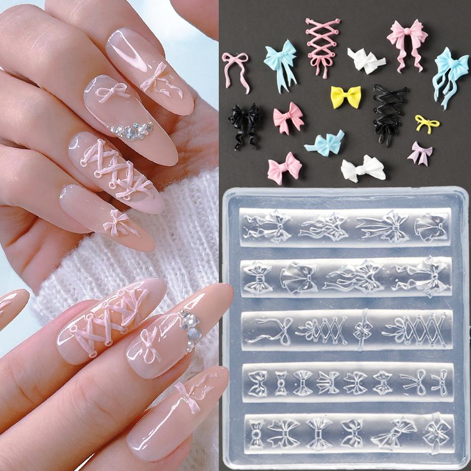 Xiaomi 1 Piece Bow Silicone Nail Mold Lovely Ballet Bow 3D Pattern Embossed Gel Stamping Template Stencil Nail Decorations Nail Tools