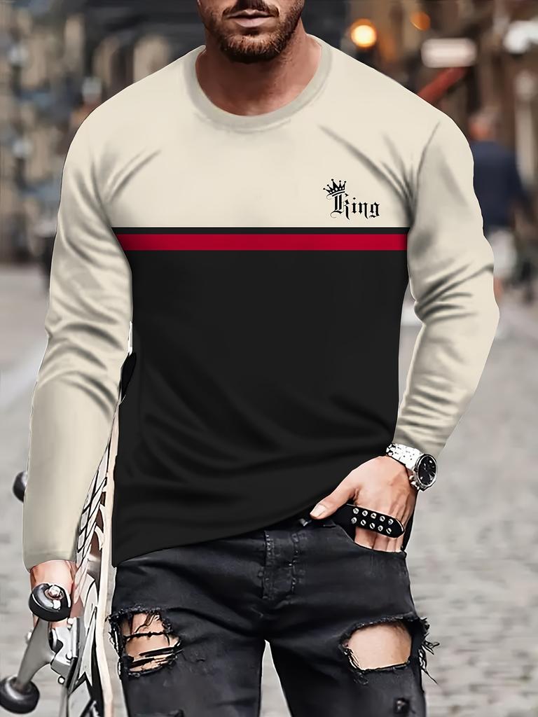 Винтажная 3D полосатая мужская футболка с длинным рукавом Лоскутные футболки Топы Клетчатая футболка Мужская одежда Уличная одежда больших размеров