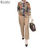 Women Print Blouse and Pants Casual Two Piece Suit Sets