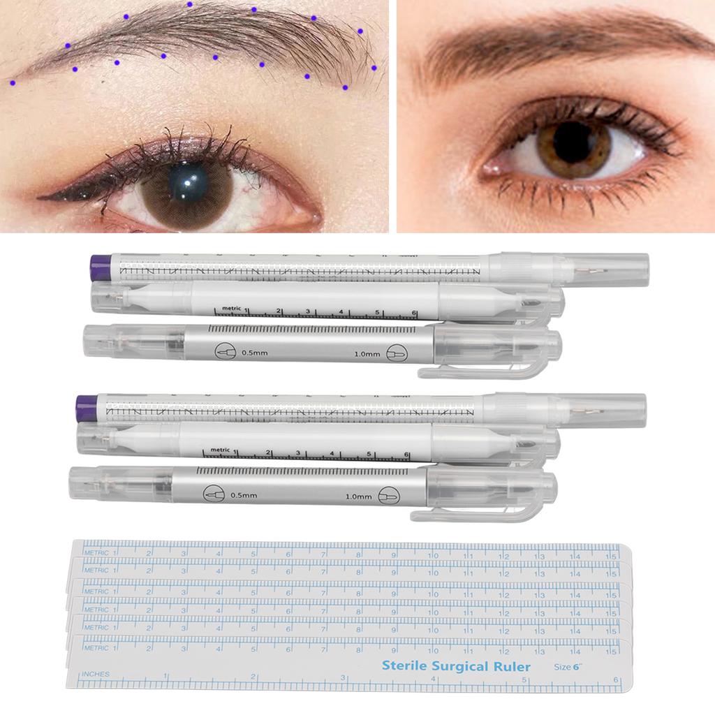 6 наборов маркеров для микроблейдинга, профессиональная подводка для бровей, маркер для татуировок, линейка позиционирования
