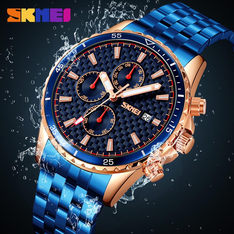 Новый продукт Moment Beauty трехглазые мужские часы с большим циферблатом из нержавеющей стали с кварцевыми часами секундомером хронографом мужские