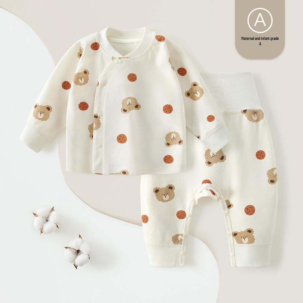 Детский хлопковый комплект нижнего белья без косточек на весну и осень: Базовый слой с высокой талией для мальчиков и девочек