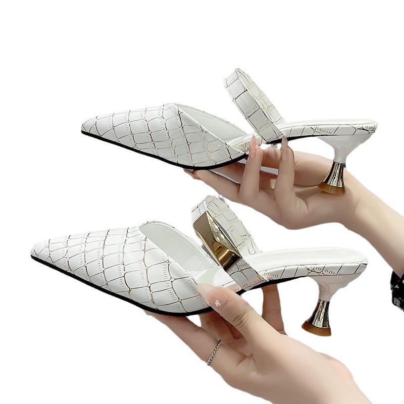 2024 Summer New Comfortable Pointed Toe Women Slippers Casual Fashion Women High Heels Elegant Outdoor Round Heel Slide