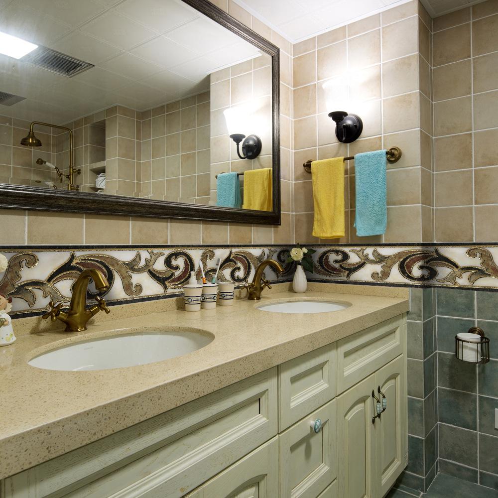 Позолоченный мозаичный плинтус, угловая наклейка на стену, ванная комната, офис, стекло, линия талии, домашний декор, водостойкий пол, волновод, художественные обои