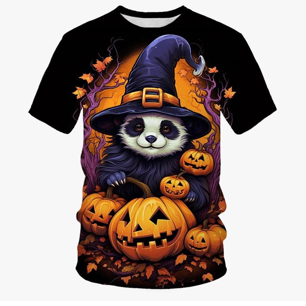 Boys' clothing, funny and terrifying pumpkin pattern T-shirt, boys' and girls' Halloween short sleeved shirt, children's Halloween gift party T-shirt