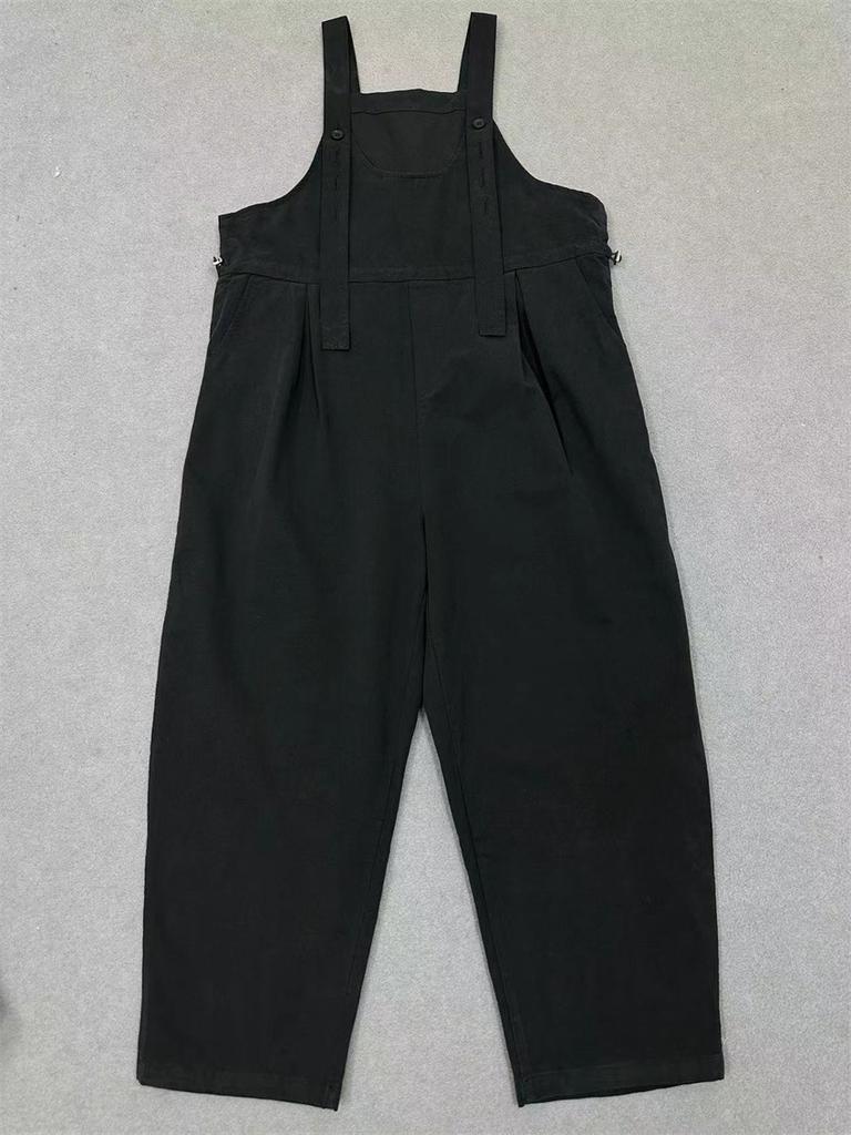 Johnature Retro Cargo Bib Bodysuits Women Autumn Casual Comfortable Loose Straight Leg Sleeveless Simple Jumpsuits