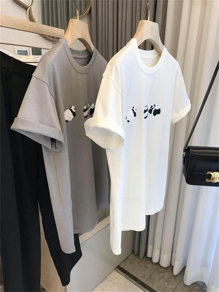 Women's Short Sleeve T-Shirt Summer Fashion Panda Embroidery Cotton T-Shirt Women's Casual Loose Design Tops Japanese Y2k Kawaii