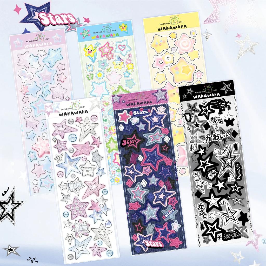 Korean Style Cute Journal Stickers Hot Toploader Decoration Scrapbooking Material Kawaii Star Holographic Deco Seal