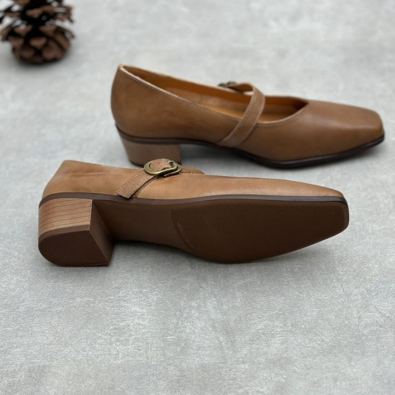 Johnature Туфли-лодочки женские из натуральной кожи на толстом каблуке в стиле ретро с квадратным носком и каблуком Мэри Джейн