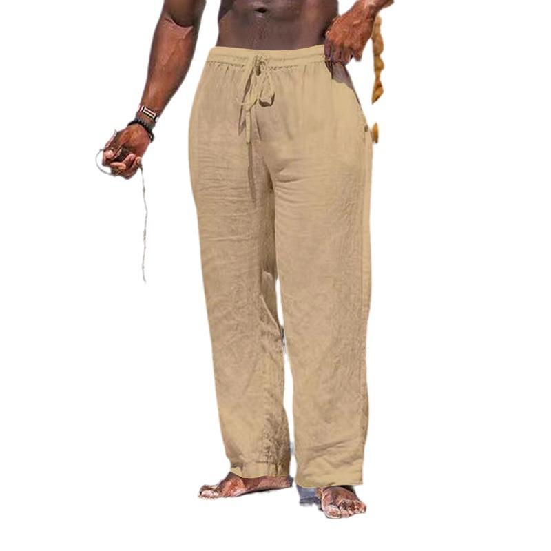 European and American Summer Men's Straight Breathable Cotton and Linen Loose Casual Sports Trousers
