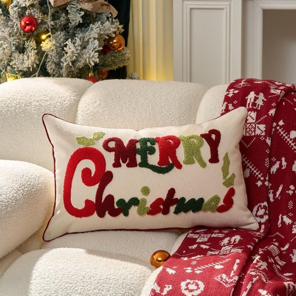 Merry Christmas Throw Pillow Case Embroidered Design Party Pillowcase Holiday Decor