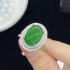 New Product Simulation Natural Ice Chalcedony Jasper Open Ring Female, High-End Full Diamond Ring