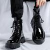 Mens Boots High Quality Patent Leather High Top Boots Lace Up Platform Boo Plush Warm Winter Boots Motorcycle Ankle Boot