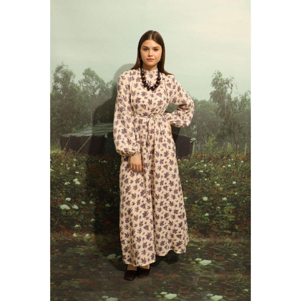 Floral Patterned Muslin Dress Black