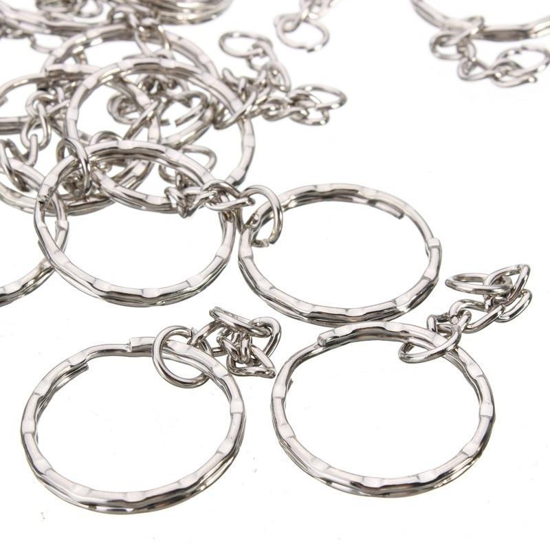 50pcs DIY 25mm Polished Keyring Keychain Split Ring Short Chain Key Rings