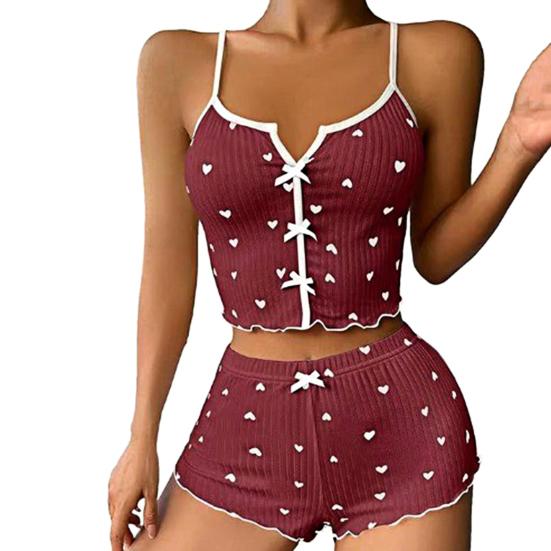 2 шт./комплект, женская летняя пижама, костюм с принтом бабочки и сердца, без рукавов, с открытой спиной, топ с высокой талией, мини-шорты, повседневная ночная рубашка, облегающая одежда для сна