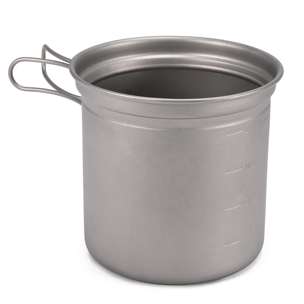 Camping Titanium Cookware Set 1000ml 750ml Pot Pan Spoon Set for Outdoor Camping Hiking Backpacking Picnic Cooking