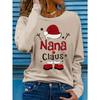 Women's Spring and Autumn 100% Cotton Fashion Casual Loose Christmas Pattern Printed Round Neck Long Sleeve T-shirt Top
