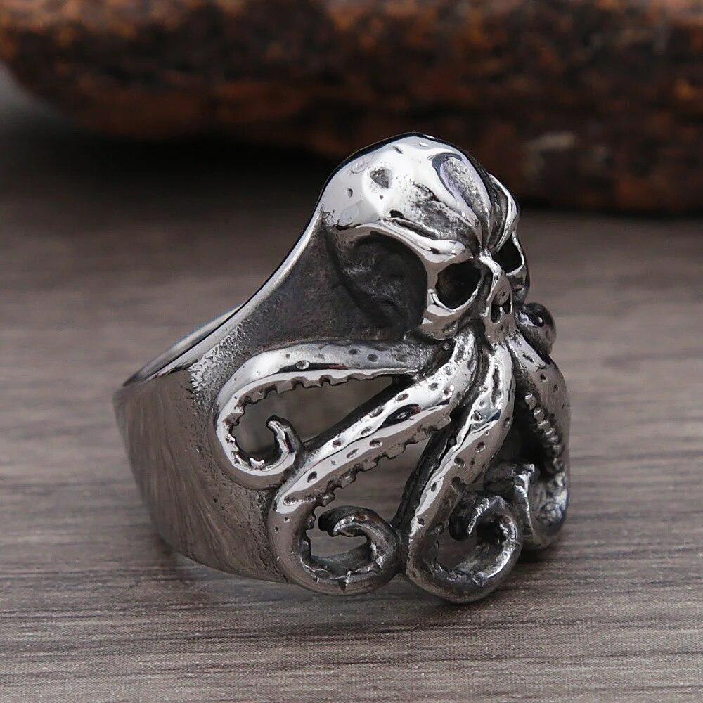 Retro Nordic Pirate Skull Octopus Rings For Men Gothic Stainless Steel Skull Biker Ring Women Fashion Jewelry Gift Wholesale