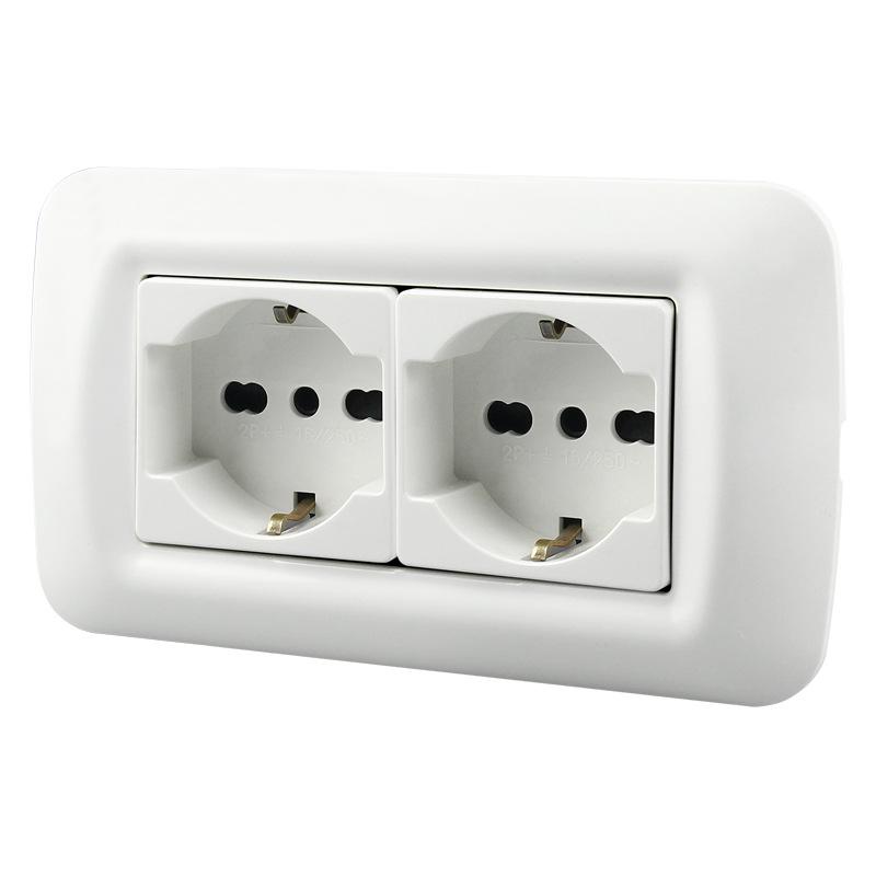 Double Italian-Euro standard grounded wall socket