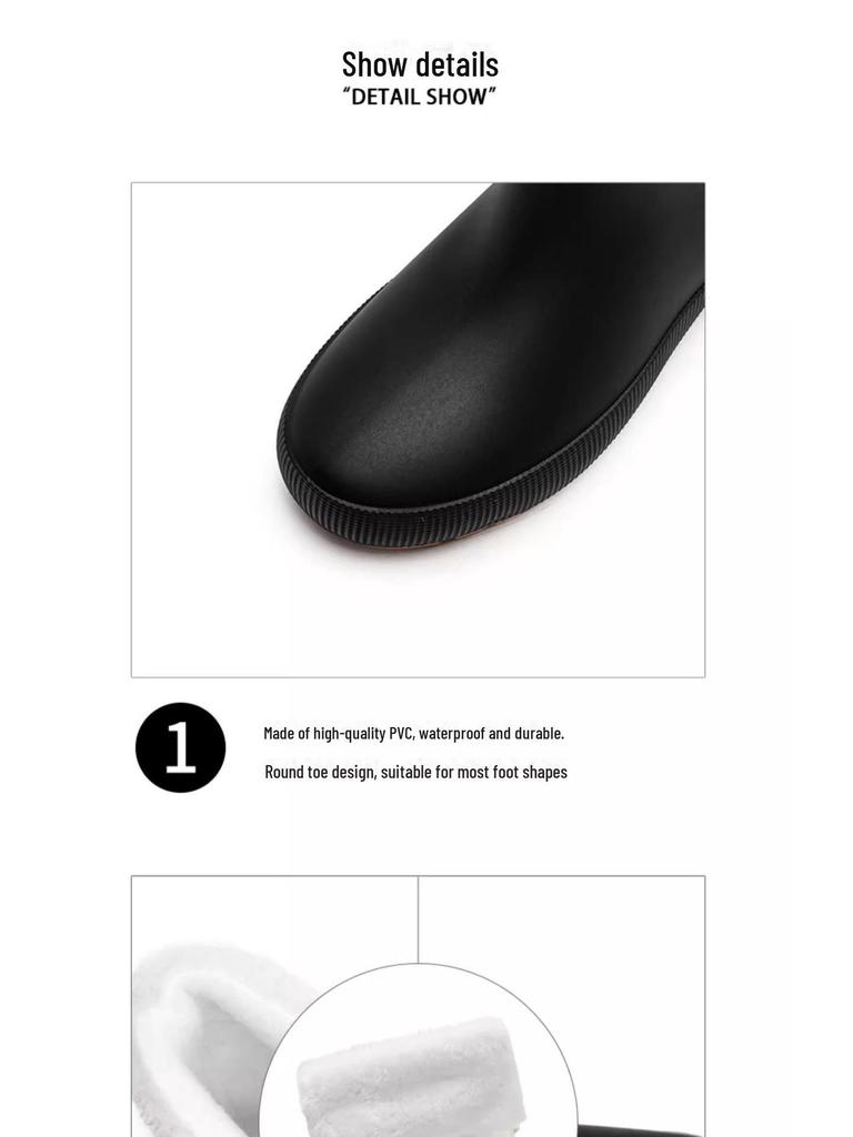 Women’s Fashionable Soft-Soled Waterproof Mid-Tube Rain Boots with Velvet Lining - Non-Slip Winter Wear