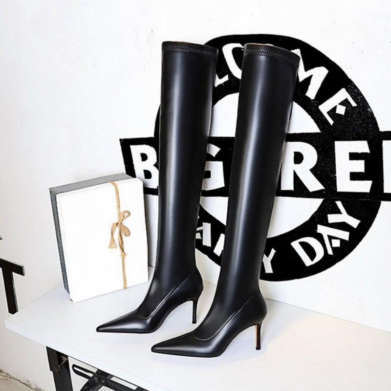 European and American Style Simple High Heel Pointed Elastic Lycra Sexy Slim Over Knee Boots