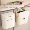 Kitchen Hanging Trash Can, Cream White Wall-Mounted with Lid, No-Marking Sticker, Household Cupboard Waste Basket.