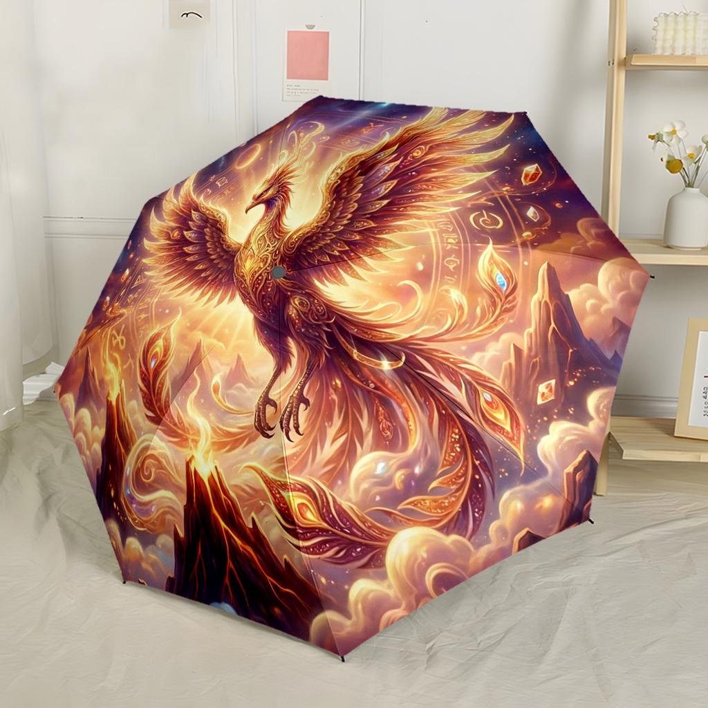 Автоматический складной зонт Phoenix Rising Artwork, компактный, для путешествий, с 8 спицами, прочный, пластик, железо, для любого сезона