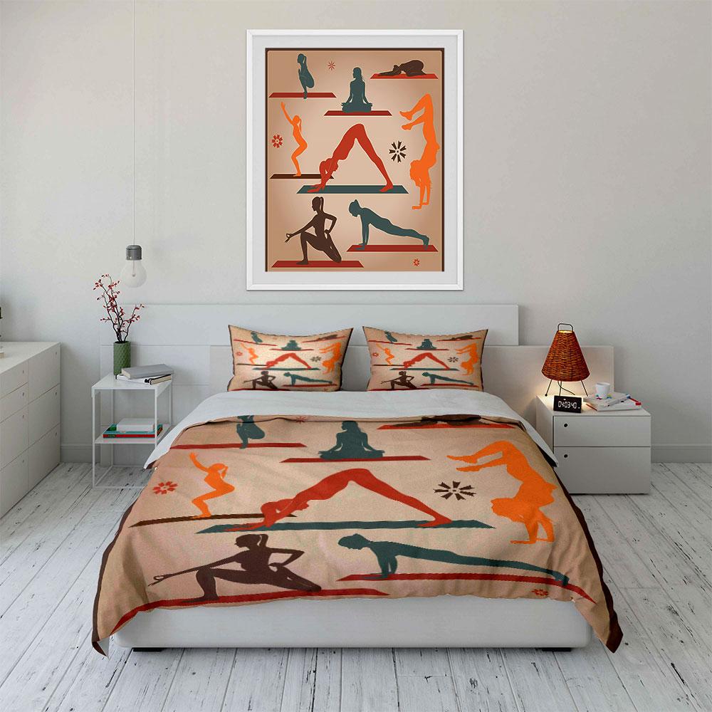 Yoga poses with silhouettes. Bedding sets Duvet cover sets Duvet covers Pillowcases(1*Duvet Cover 2*Pillowcases without duvet insert)