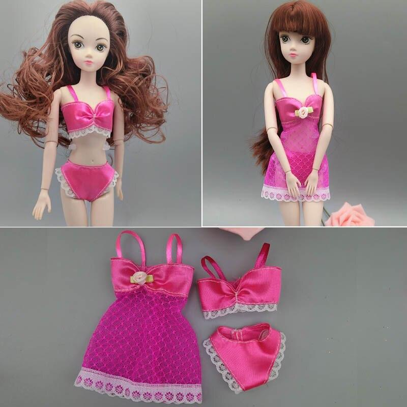 6 компл./лот модные платья для кукол Барби, одежда, пижамы, нижнее белье, ночная рубашка, кружевное ночное платье + бюстгальтер + нижнее белье, аксессуары для кукол