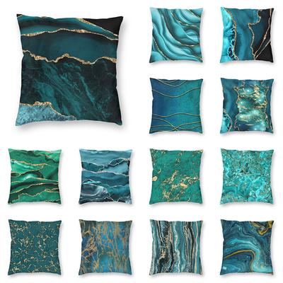 Абстрактный бирюзовый аквамариновый синий мраморный позолоченный узор наволочка для подушки дом гостиная диван декоративная наволочка 45x45см