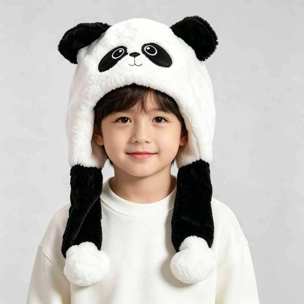 Thick Panda Plush Hat Polyester Cartoon Warm Hat Cute Moving Ear Hat For Boys