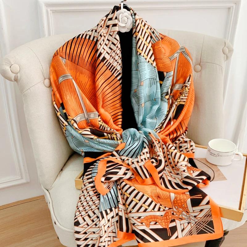 180*90cm Luxury Brand Ladies Spring Summer Long Silk Scarf Shawl Digital Painted Shawl Gogh Oil Painting Lady Foulard Bandanna