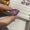 Модное популярное кольцо с ромбом из красного корунда и бриллиантами, розовыми красными бриллиантами, маленькими цветочными серьгами-гвоздиками, медное покрытие 18 карат, открытое кольцо