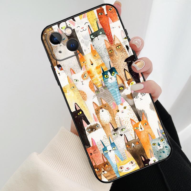 Милый мультяшный коллаж из кошек Чехол для телефона Для iPhone 17 Pro Max 14 13 12 11 15 16 Pro Max mini 15 16 Plus 16e 17 Air Cover
