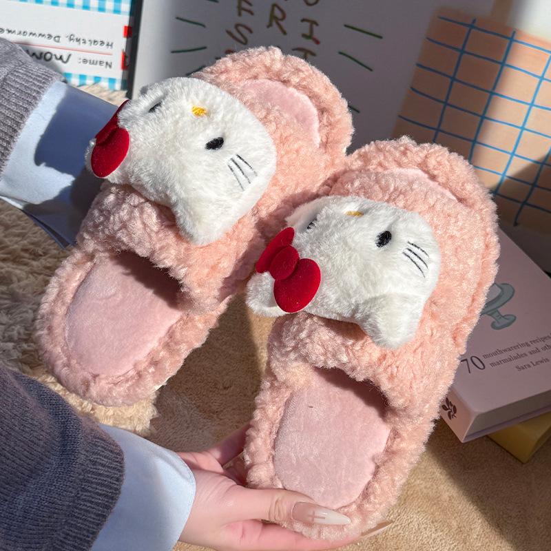 Осень и зима милые мультяшные плюшевые теплые домашние комнатные хлопковые тапочки женские однословные нескользящие пушистые тапочки женские зимние