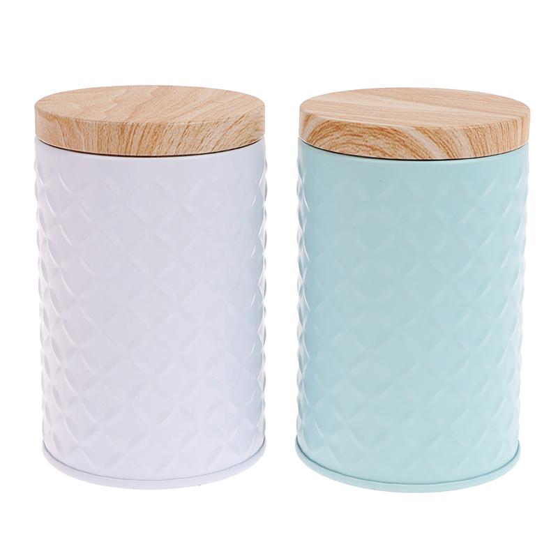 Wood Grain Tin Box Metal Storage Box Home Organizer Coffee Tea Cans Christmas